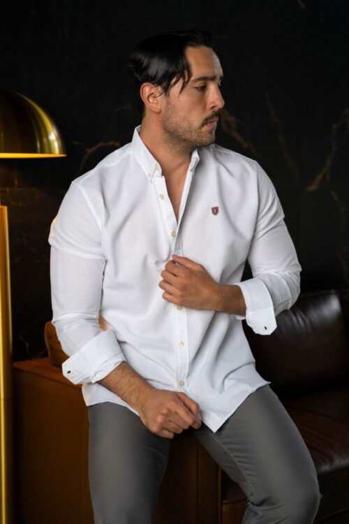 Camisa básica lino blanco FOR3380 — vista posterior