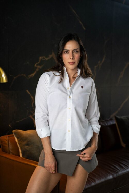 Camisa básica lino blanco FOR3381 — vista frontal