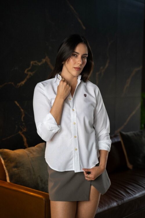 Camisa básica lino blanco FOR3381 — vista posterior