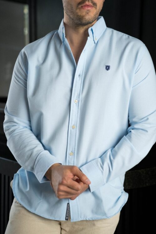 Camisa básica lino y azul cielo FOR3382 — vista frontal