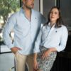 Camisa básica lino y azul cielo FOR3382 — detalle de tela