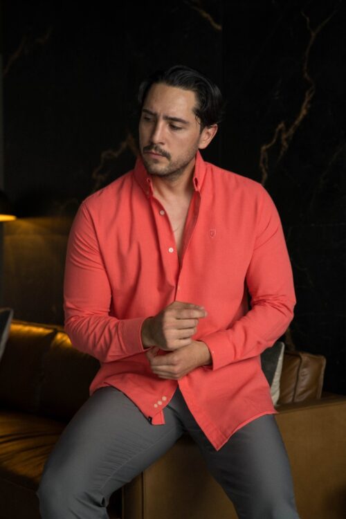 Camisa básica lino rosa FOR3384 — vista frontal