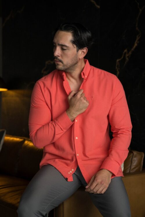 Camisa básica lino rosa FOR3384 — vista posterior