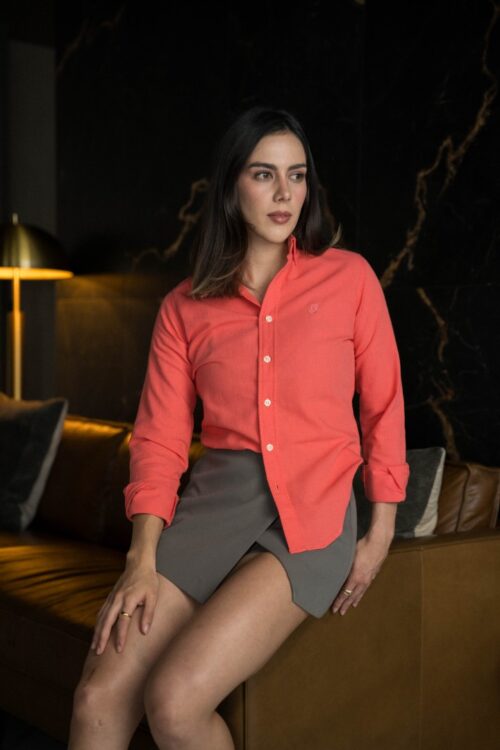 Camisa básica lino rosa FOR3385 — vista frontal