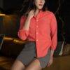 Camisa básica lino rosa FOR3385 — vista posterior