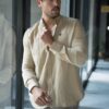 Camisa básica lino beige FOR3386 — vista frontal