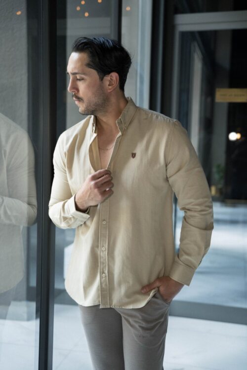 Camisa básica lino beige FOR3386 — vista posterior