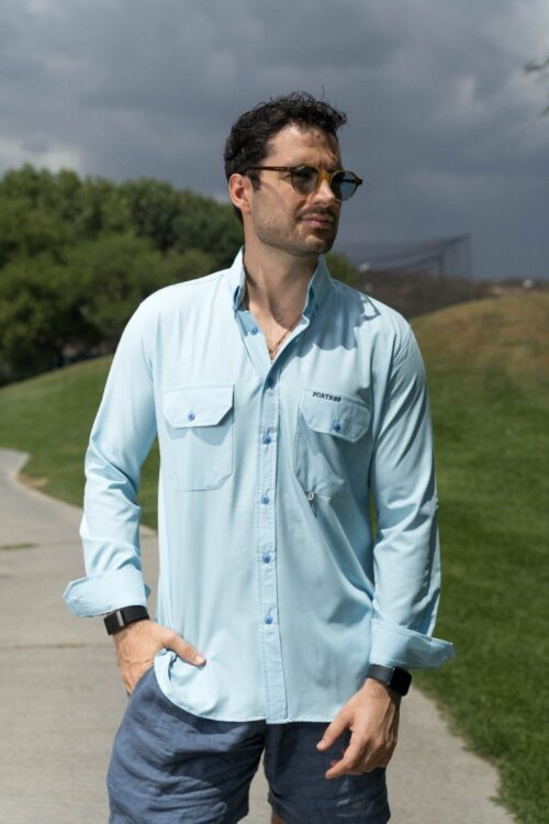 Camisa Sunflex básica azul, cielo FOR3390 — vista frontal