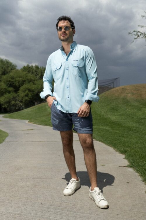 Camisa Sunflex básica azul, cielo FOR3390 — vista posterior