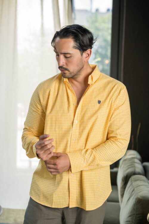 Camisa de cuadros amarillo FOR3396 — vista frontal