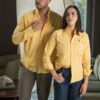 Camisa de cuadros amarillo FOR3396 — detalle de tela
