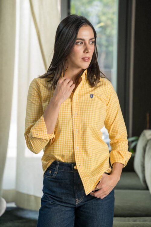 Camisa de mini cuadros amarillo FOR3397 — vista frontal