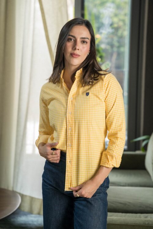 Camisa de mini cuadros amarillo FOR3397 — vista posterior