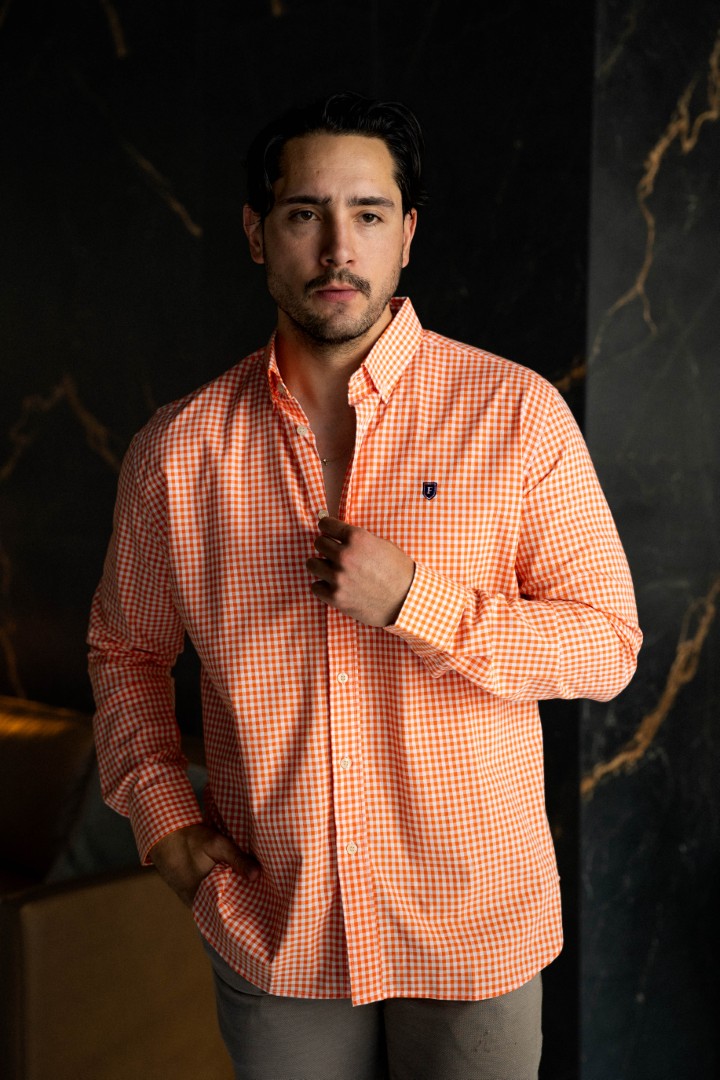 Camisa de cuadros naranja FOR3398 — vista frontal