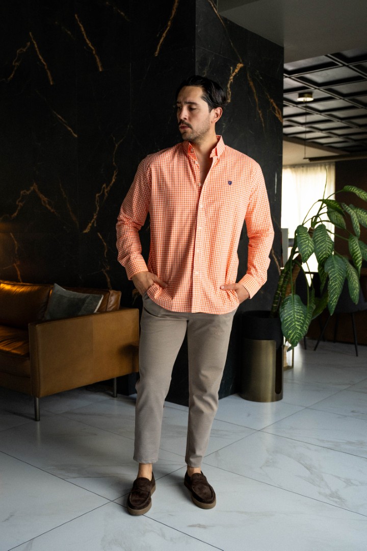 Camisa de cuadros naranja FOR3398 — vista posterior