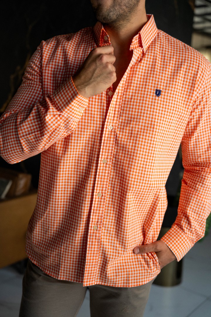 Camisa de cuadros naranja FOR3398 — detalle