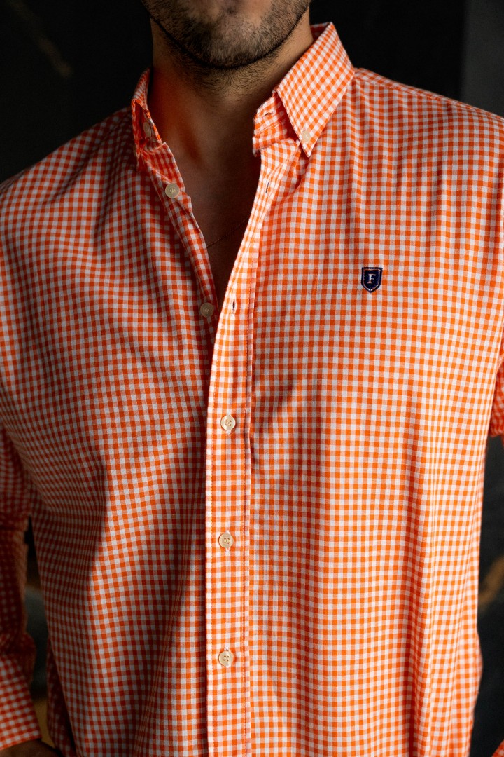 Camisa de cuadros naranja FOR3398 — vista lateral