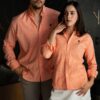 Camisa de cuadros naranja FOR3398 — detalle de tela