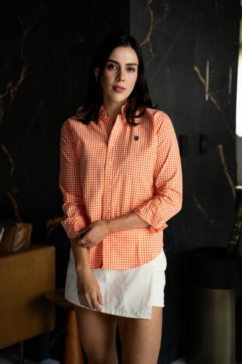 Camisa de cuadros naranja FOR3399 — vista frontal