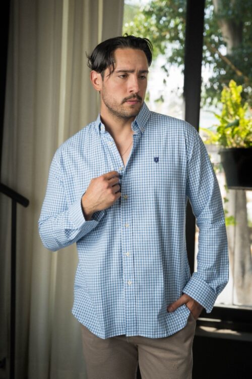 Camisa de cuadros azul cielo FOR3400 — vista frontal