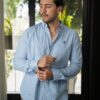Camisa de cuadros azul cielo FOR3400 — vista posterior