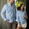 Camisa de cuadros azul cielo FOR3400 — detalle de tela
