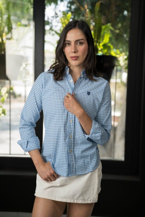 Camisa de cuadros azul cielo FOR3401 — vista posterior