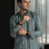 Camisa de rayas Verde Aqua FOR3416 — detalle de tela