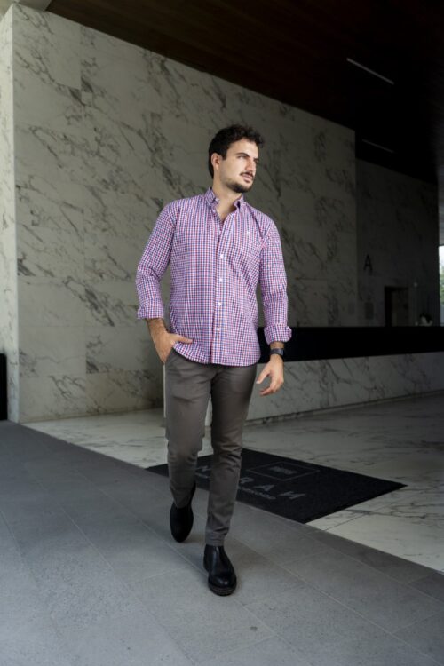 Camisa de Mini Cuadros Rojo, Marino FOR3266 — vista posterior
