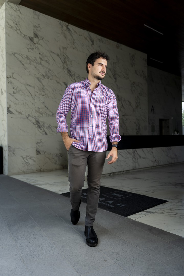 Camisa de Mini Cuadros Rojo, Marino FOR3266 — vista posterior