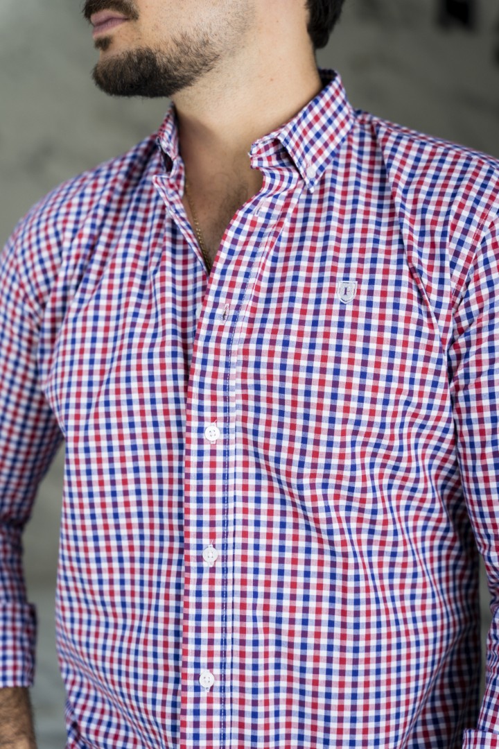 Camisa de Mini Cuadros Rojo, Marino FOR3266 — detalle
