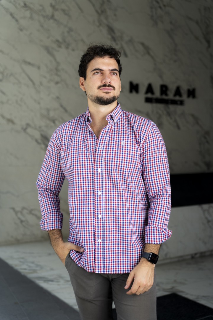 Camisa de Mini Cuadros Rojo, Marino FOR3266 — vista lateral