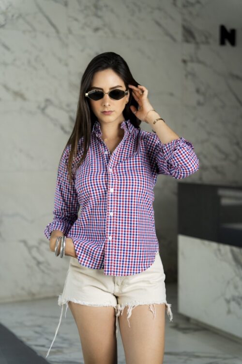Camisa de Mini Cuadros Rojo, Marino FOR3267 — vista frontal