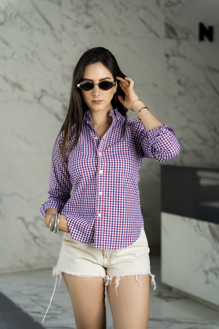 Camisa de Mini Cuadros Rojo, Marino FOR3267 — vista frontal