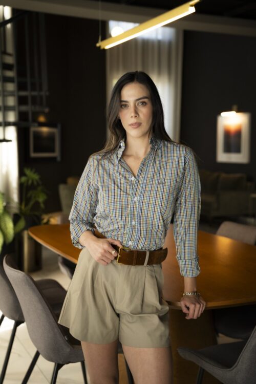 Camisa de cuadros verde y naranja FOR3323 — vista frontal
