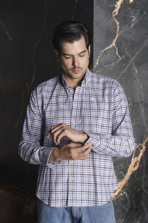 Camisa de cuadros azul y café | FOR3495