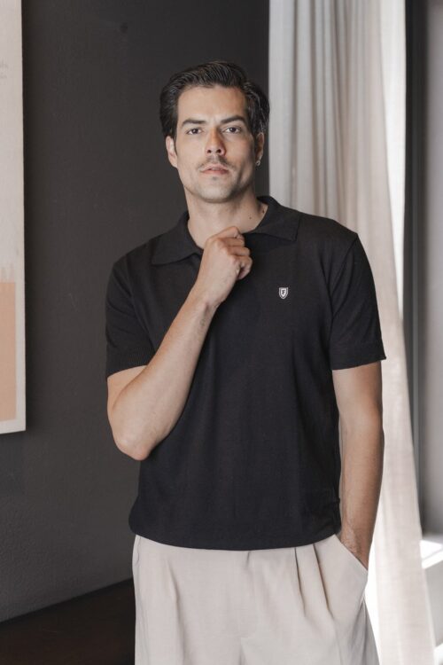 Alternative view of Playera polo punto tejido negro | POL0031