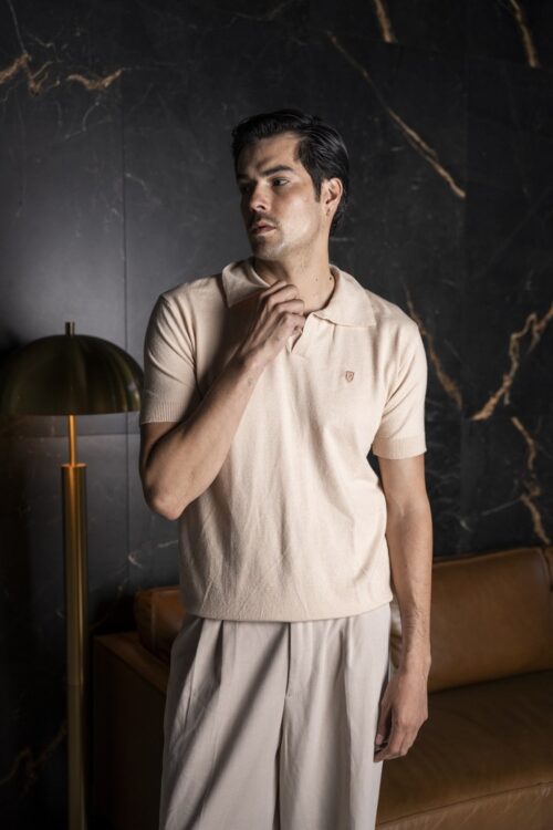 Playera polo punto tejido beige | POL0032