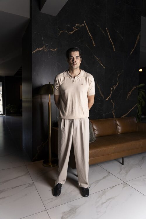 Alternative view of Playera polo punto tejido beige | POL0032