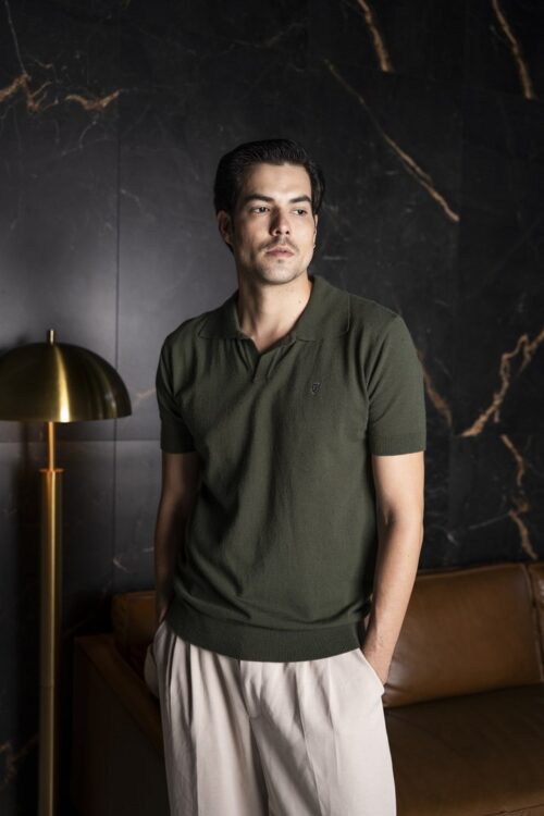 Playera polo punto tejido verde militar | POL0033