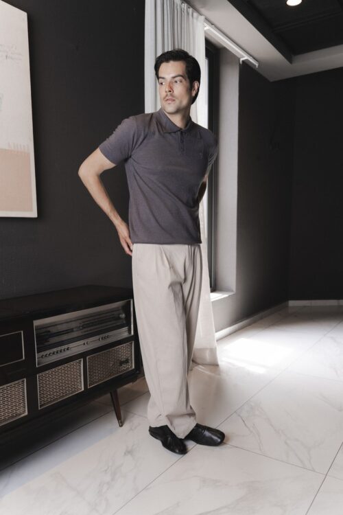 Alternative view of Playera polo punto tejido gris | POL0036